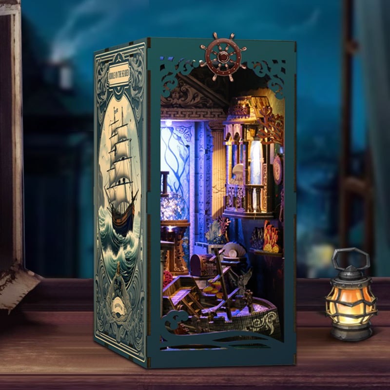 image displaying finished Riddle on the Seabed DIY Book Nook Kit on table