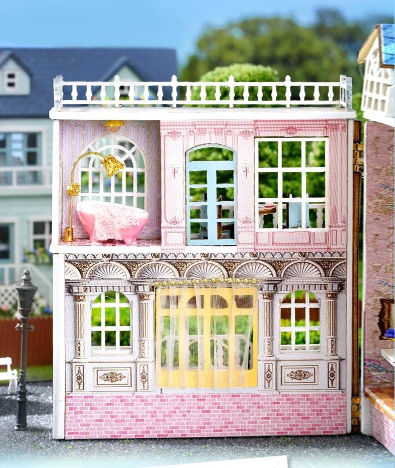 detail of Mini Romantic Castle DIY Miniature House Kit after opening the door