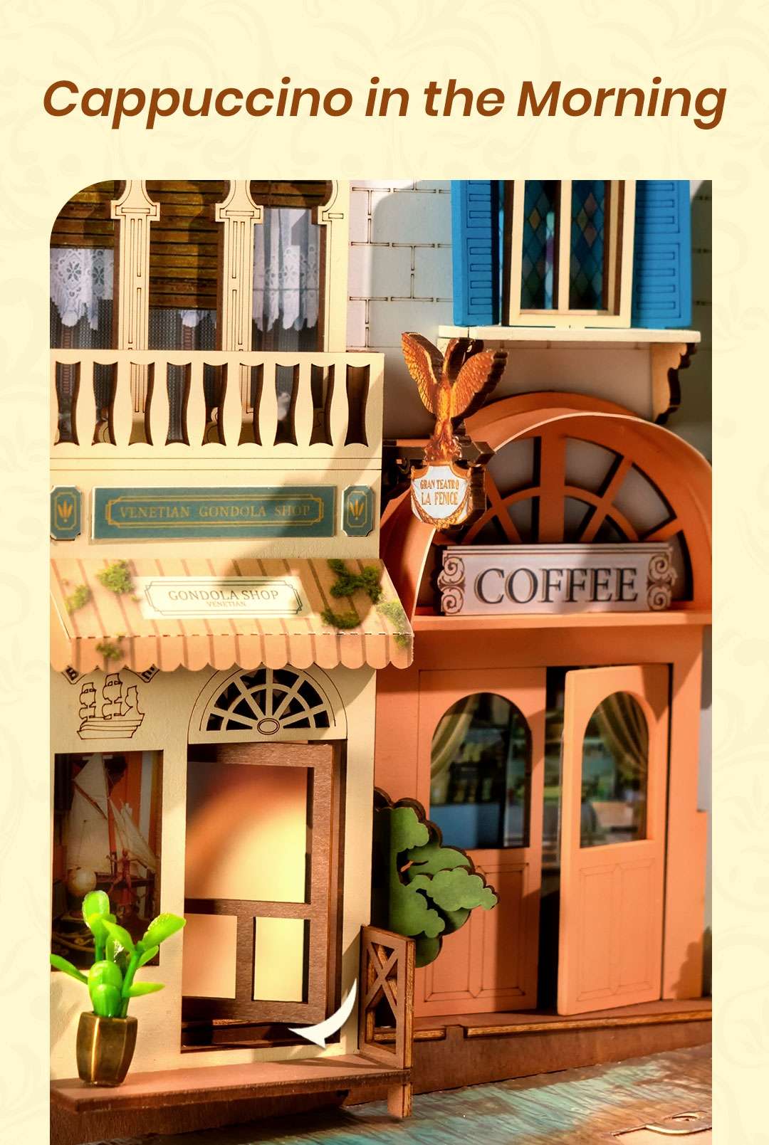 image showing close-up miniature scene Romantic Venice DIY Book Nook kit