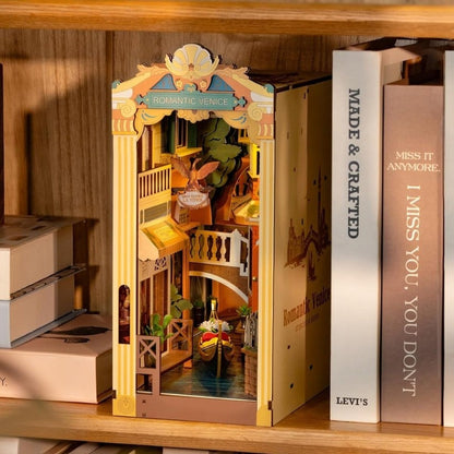 image showing the Romantic Venice DIY Book Nook kit in a bookshelf