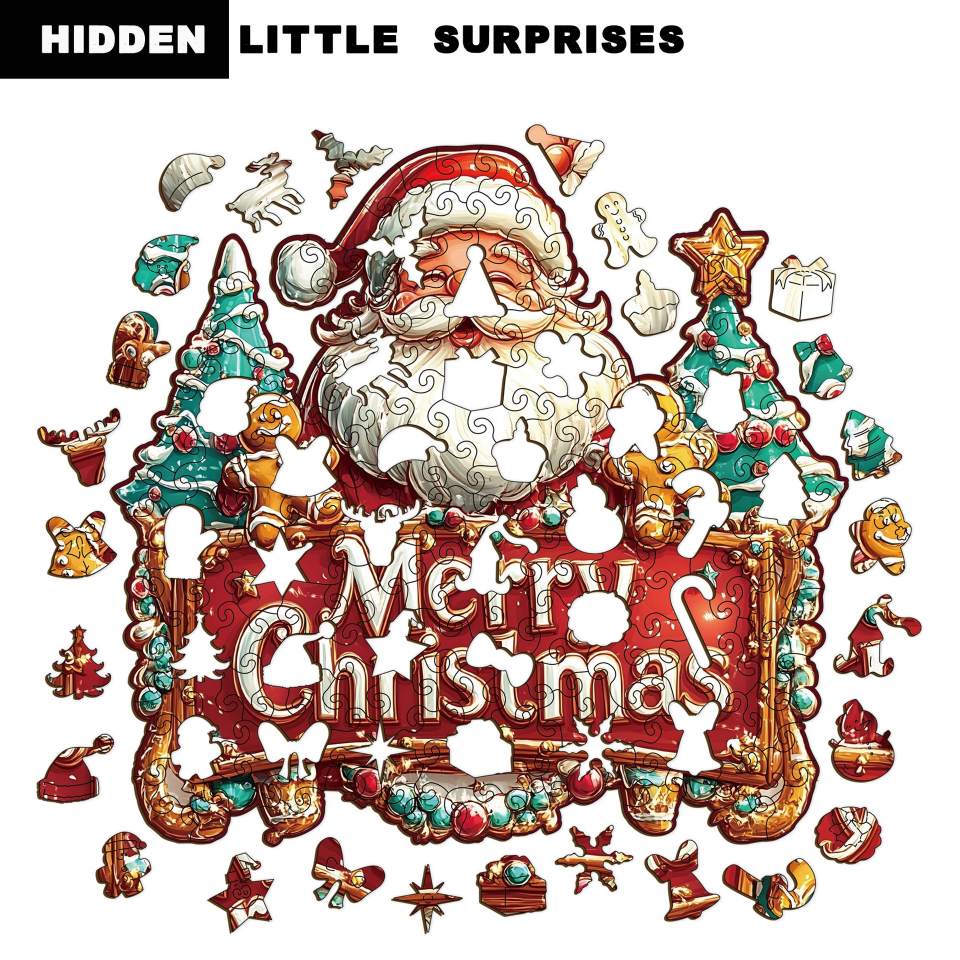 Santa Merry Christmas Banner Wooden Jigsaw Puzzle