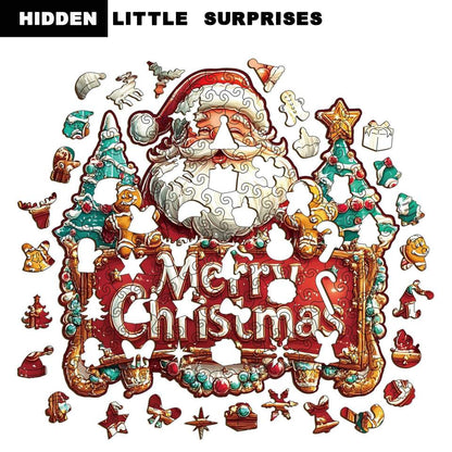 Santa Merry Christmas Banner Wooden Jigsaw Puzzle