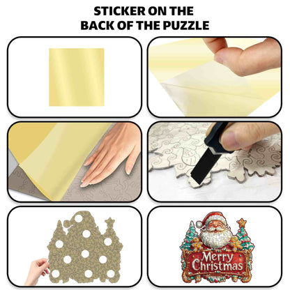 Santa Merry Christmas Banner Wooden Jigsaw Puzzle