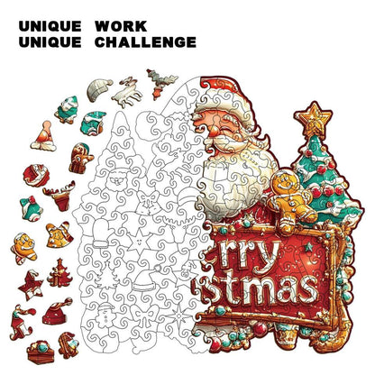 Santa Merry Christmas Banner Wooden Jigsaw Puzzle