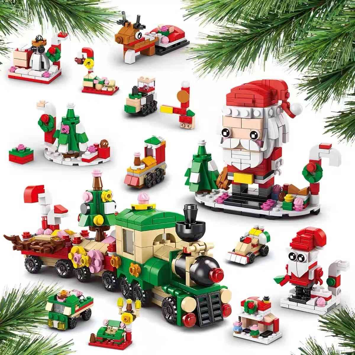 image displaying the Santa and Christmas train models of the Santa and Train Advent Calendar Building Blocks set