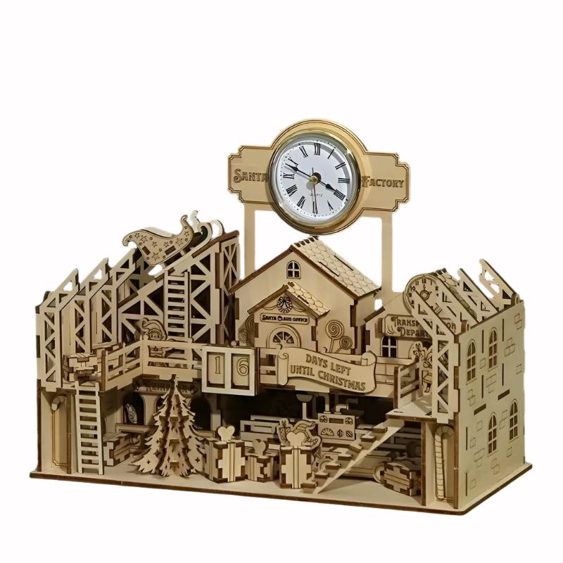 image displaying assembled Santa’s Workshop 3D Wooden Puzzle in white background