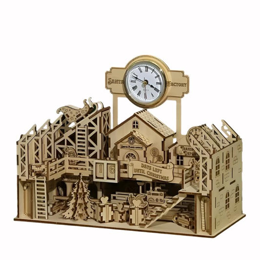 image displaying assembled Santa’s Workshop 3D Wooden Puzzle in white background