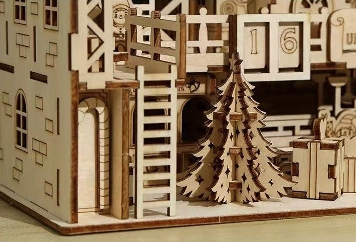 close up the assembled Santa’s Workshop 3D Wooden Puzzle