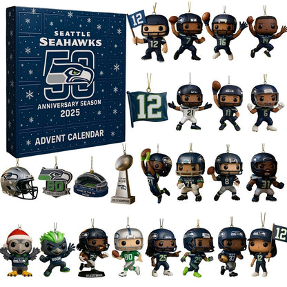 Seattle Seahawks Advent Calendar with figurines and packaging