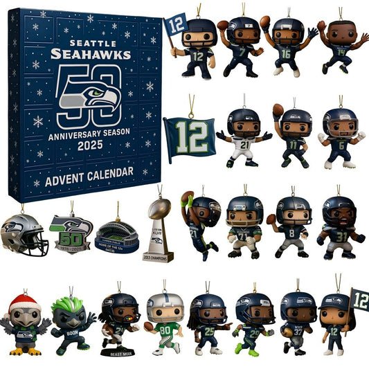 Seattle Seahawks Advent Calendar with figurines and packaging