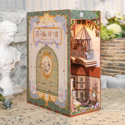 Shakespeare’s Verse DIY Book Nook Kit, Shakespeare’s works inspired bookshelf insert decor diorama, 3d puzzles bookends, miniature house crafts kits - side view