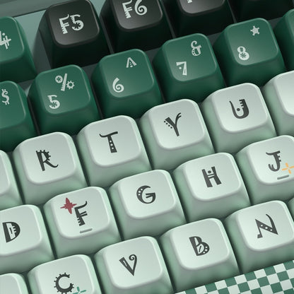 Close-up of a keyboard with green and gray keys Inspired by Slytherin in Harry Potter