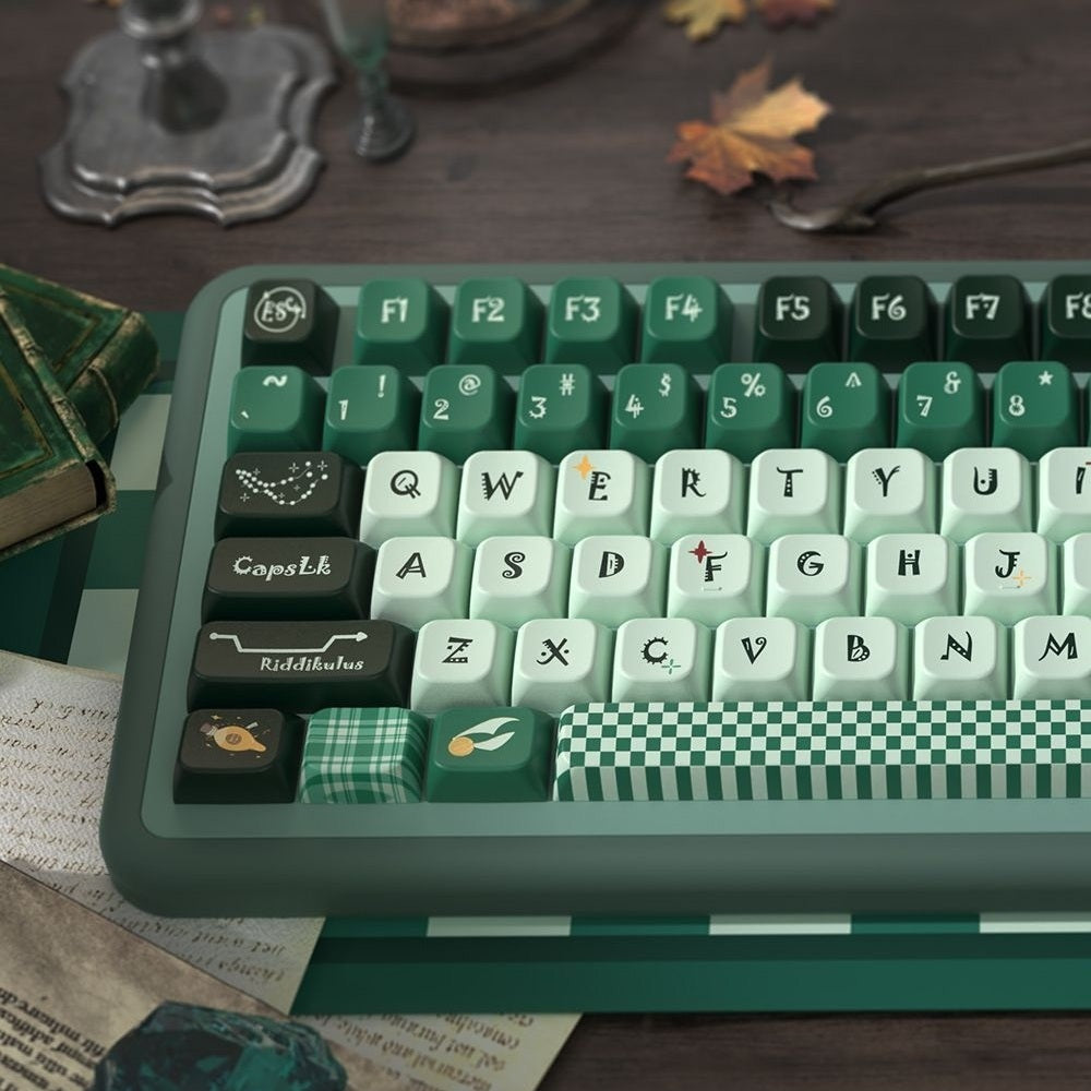 Green and white keyboard with decorative keys Inspired by Slytherin in Harry Potter