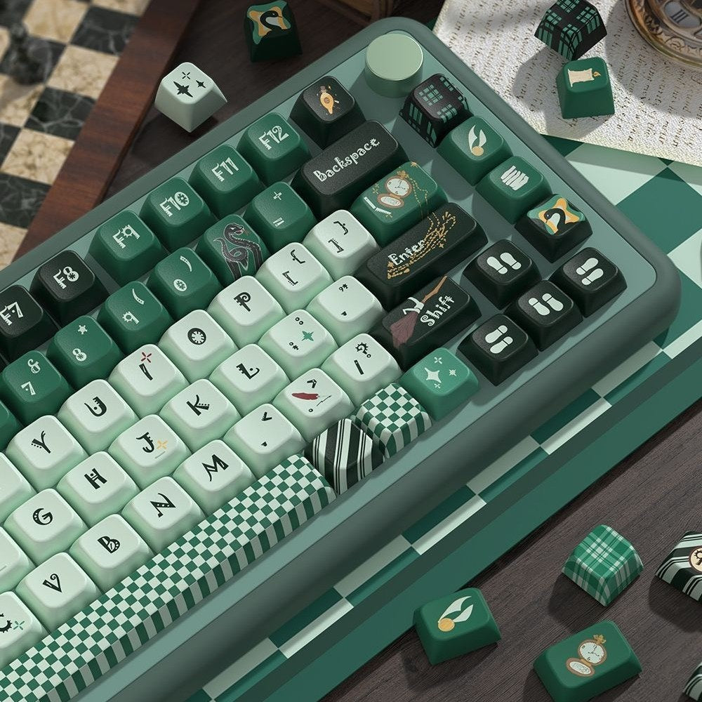 Green and black keyboard with decorative keys Inspired by Slytherin in Harry Potter