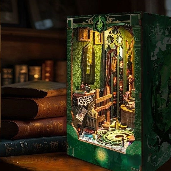 image displaying the warm light of Snake House DIY Book Nook