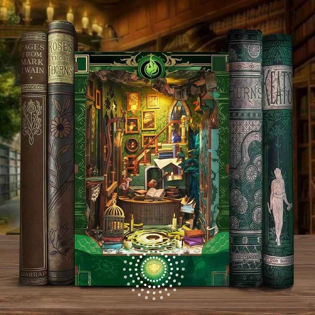 image displaying the Snake House Book Nook between books as a decoration