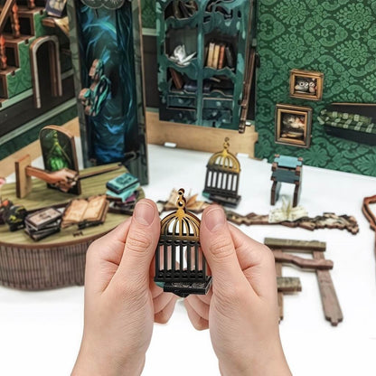 image displaying puzzles of Snake House DIY Book Nook are putting together