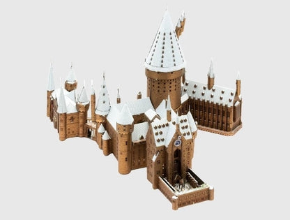 image displaying different angle views of the finished assembling Snowy Hogwarts 3D metal puzzles