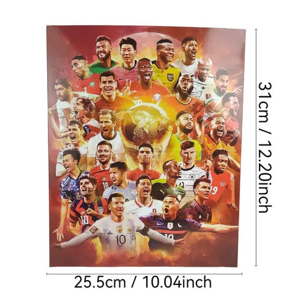 Collage of soccer players theme advent calendar box with dimensions displayed