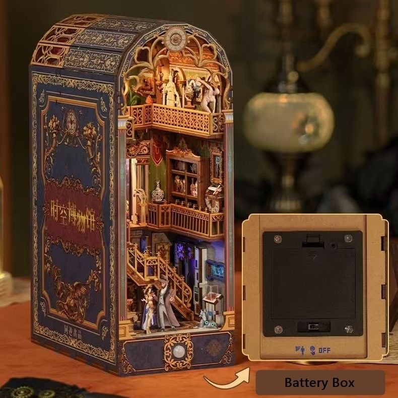 Image displaying the hidden battery box of Spacetime Museum DIY Book Nook Kit