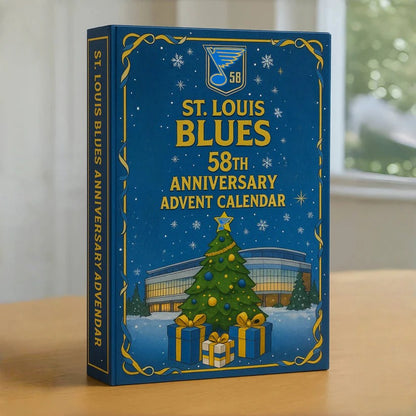 St. Louis Blues 58th Anniversary Advent Calendar on a wooden surface