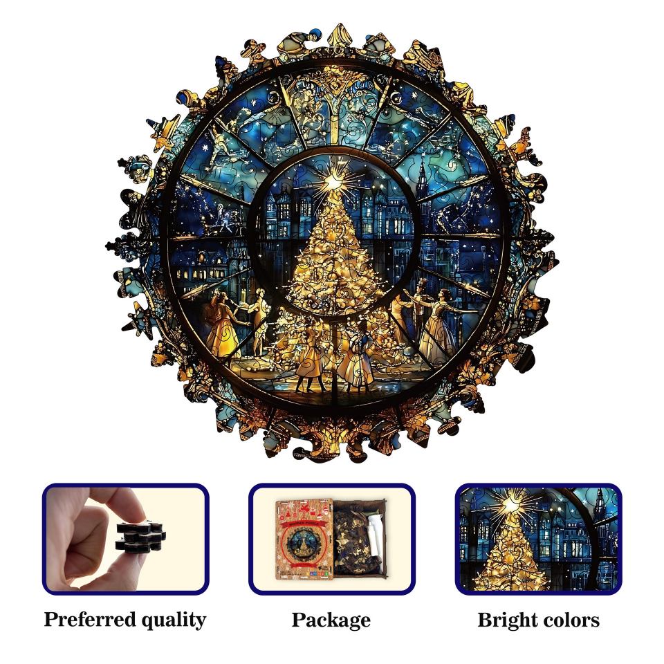 Stained Glass Christmas Tree Wooden Jigsaw Puzzle