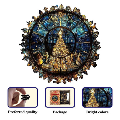 Stained Glass Christmas Tree Wooden Jigsaw Puzzle
