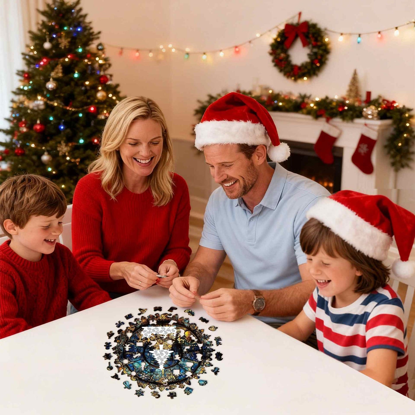 Stained Glass Christmas Tree Wooden Jigsaw Puzzle