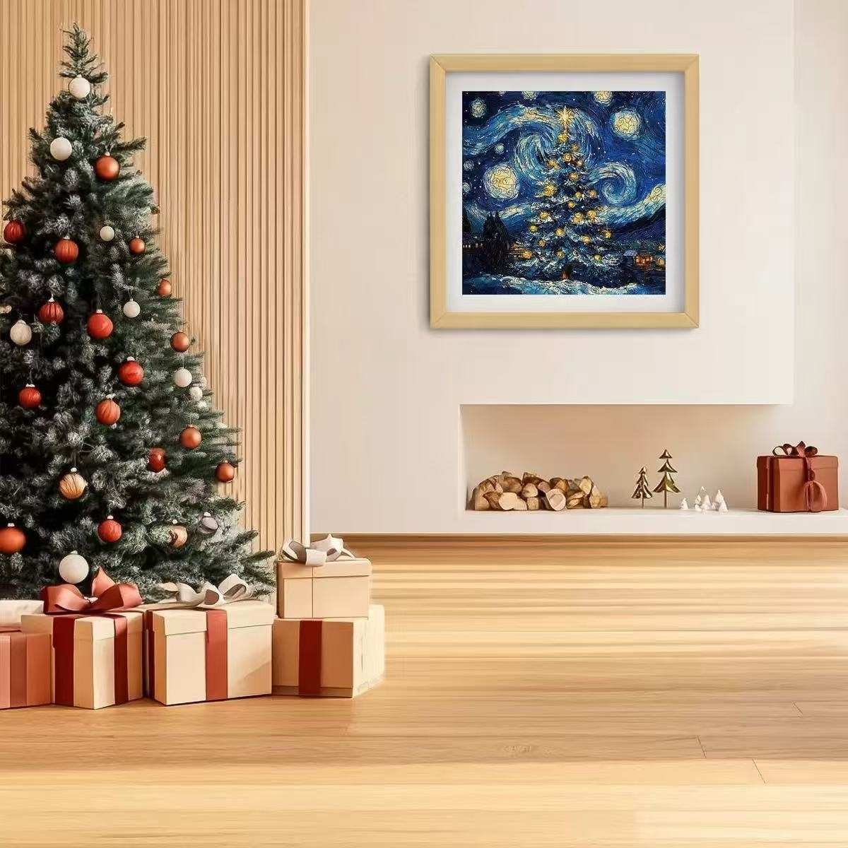 Starry Night Christmas Tree Wooden Jigsaw Puzzle