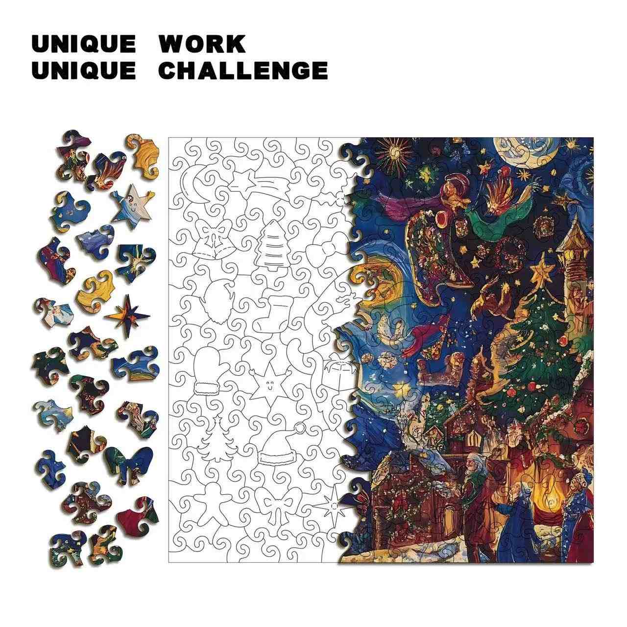 Starry Night Christmas Wooden Jigsaw Puzzle