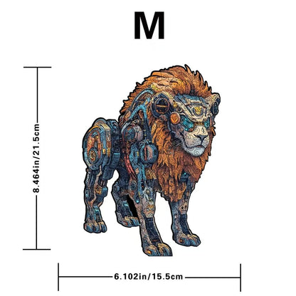 Steampunk Lion Wooden Jigsaw Puzzle - Mechanical Art Animal Gift for Adults