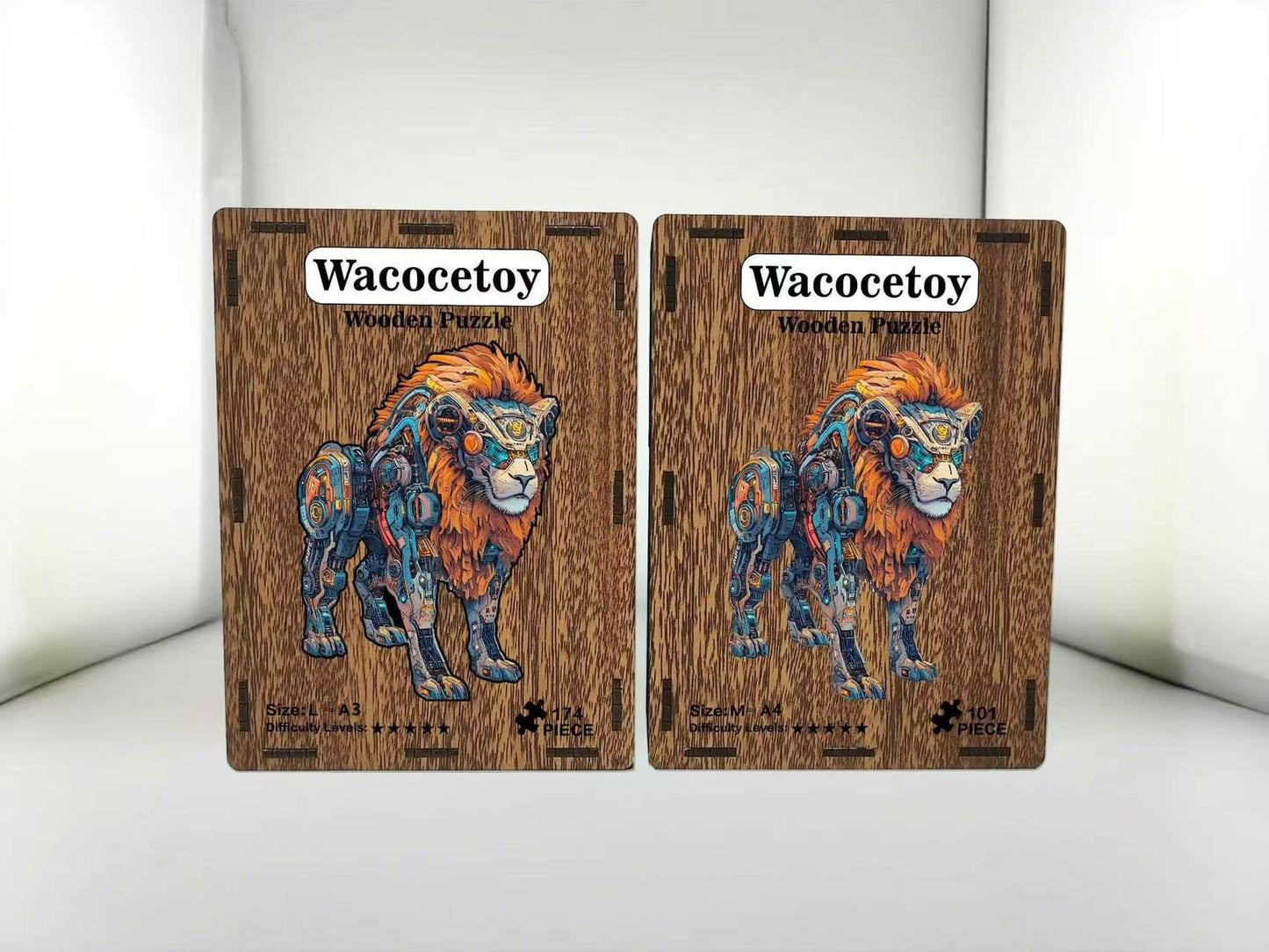 Steampunk Lion Wooden Jigsaw Puzzle - Mechanical Art Animal Gift for Adults