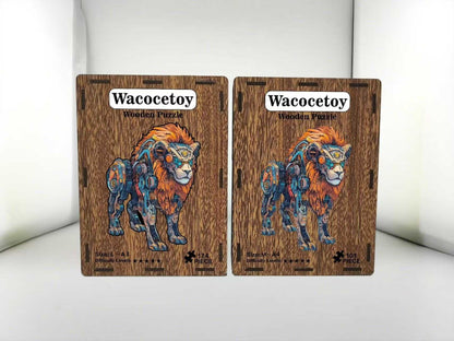 Steampunk Lion Wooden Jigsaw Puzzle - Mechanical Art Animal Gift for Adults