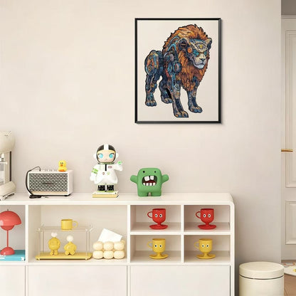 Steampunk Lion Wooden Jigsaw Puzzle - Mechanical Art Animal Gift for Adults