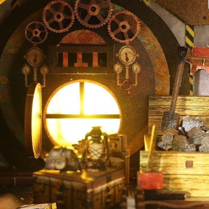 image displaying the finished Steampunk World DIY Book Nook Kit