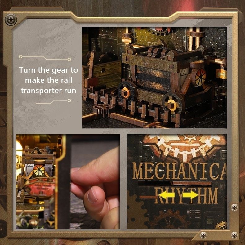 image displaying the interactive mechanism in Steampunk World DIY Book Nook Kit