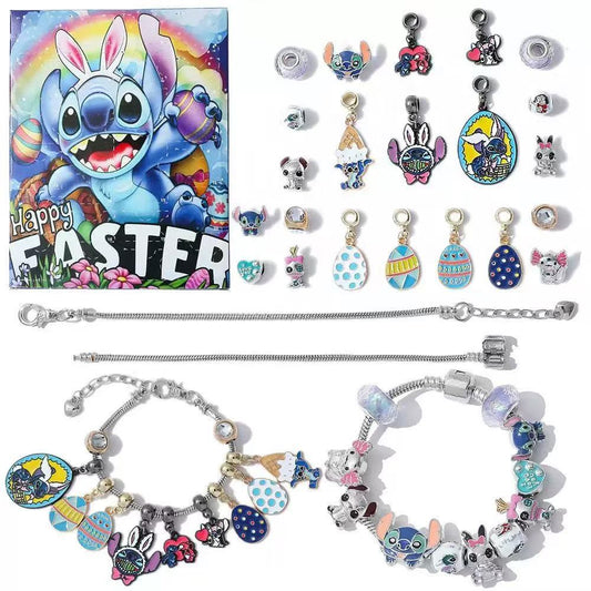Collection of colorful charms and bracelets with cartoon character design