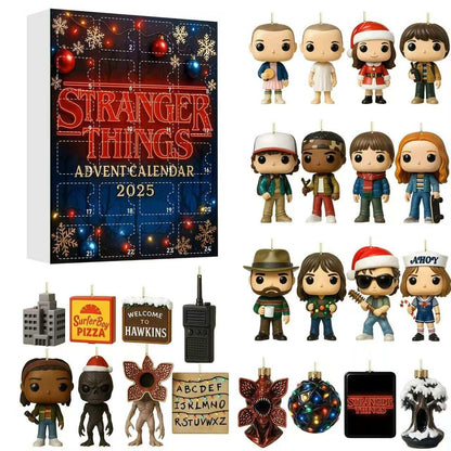 Stranger Things Advent Calendar with figures and decorations on a white background