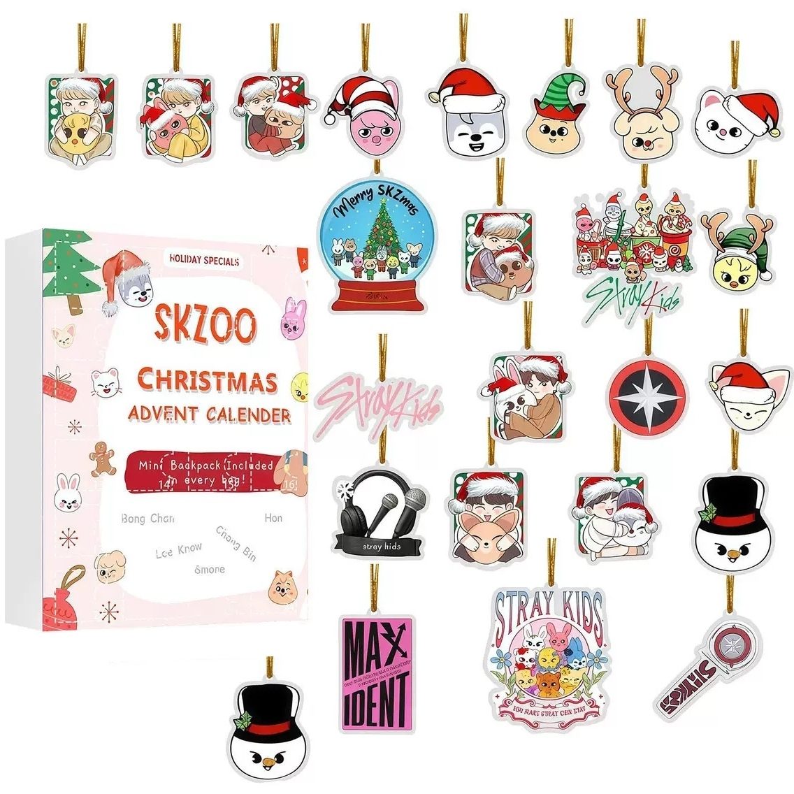 SKZOO Christmas Advent Calendar with various stickers on a white background