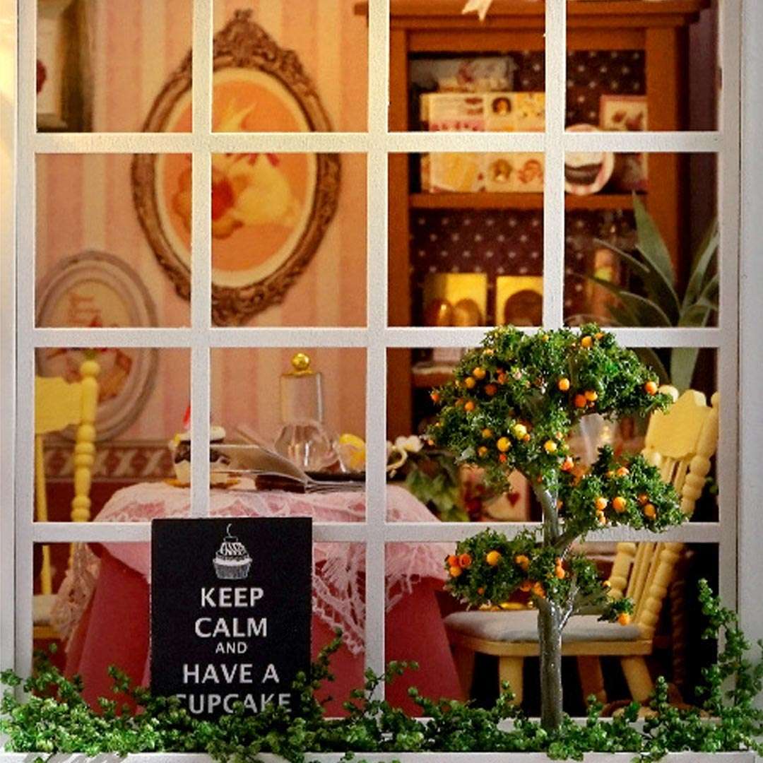 image displaying a wooden window of dessert shop in Sweet Berries Time DIY Dollhouse Kit