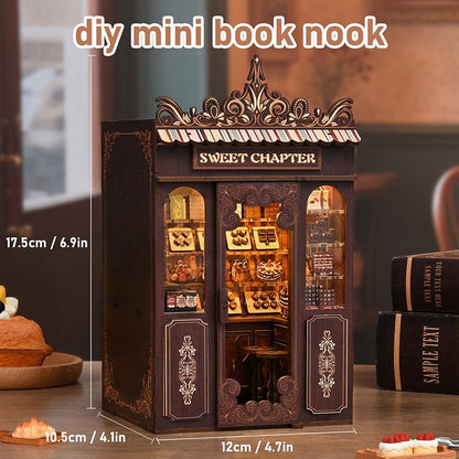 Miniature dessert-shop-themed book nook with detailed elements on table