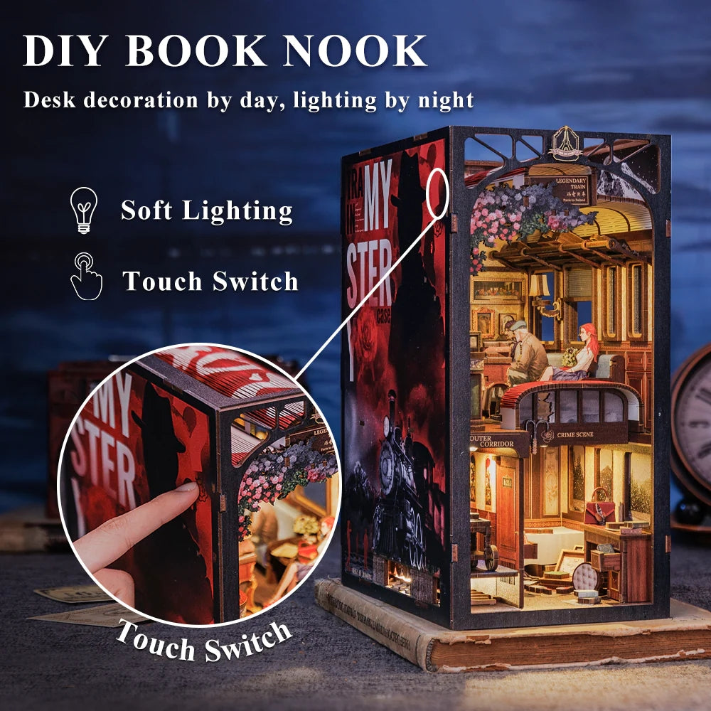 Train Mystery Case | DIY Book Nook Kit | Detective Agency Series | Bookshelf Insert Decor Diorama | 3D Wooden Puzzles Bookend | Book Stand Miniature House