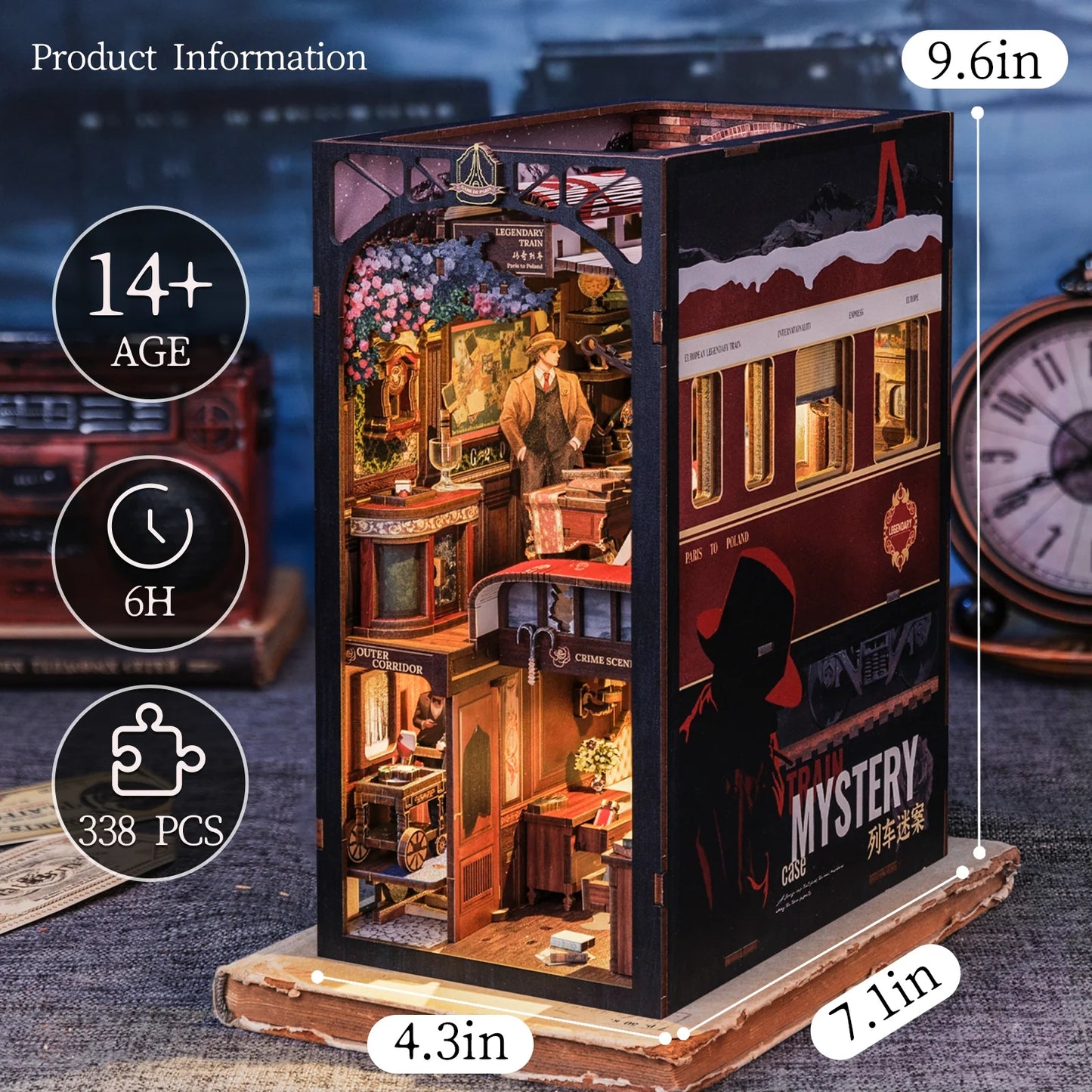 Train Mystery Case | DIY Book Nook Kit | Detective Agency Series | Bookshelf Insert Decor Diorama | 3D Wooden Puzzles Bookend | Book Stand Miniature House