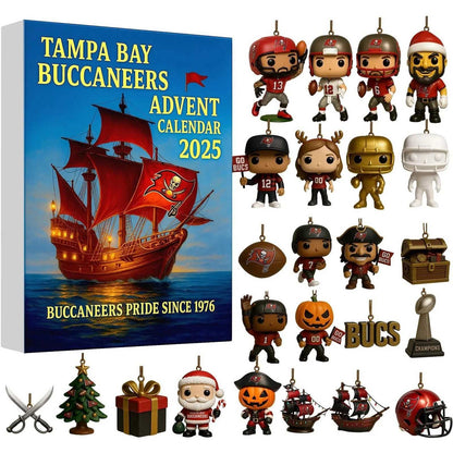 Tampa Bay Buccaneers Advent Calendar 2025 with collectible figures and ship model.