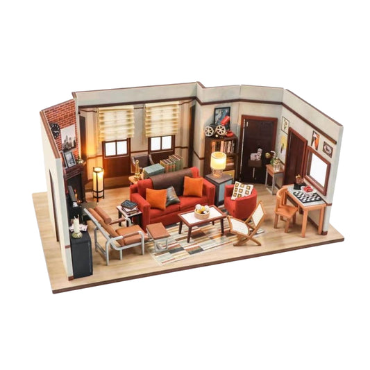 Ted's Apartment DIY Dollhouse Kit, a miniature house crafts inspired by the TV show "How I Met Your Mother", perfect for model building lovers, dollhouse collectors, home decor, A great DIY project for "How I Met Your Mother" fans.