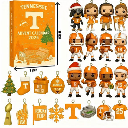 Tennessee Advent Calendar 2025 with figures and decorations in orange and black.