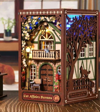 image displaying the B side miniature scene of The Cat Bureau DIY Book Nook Kit