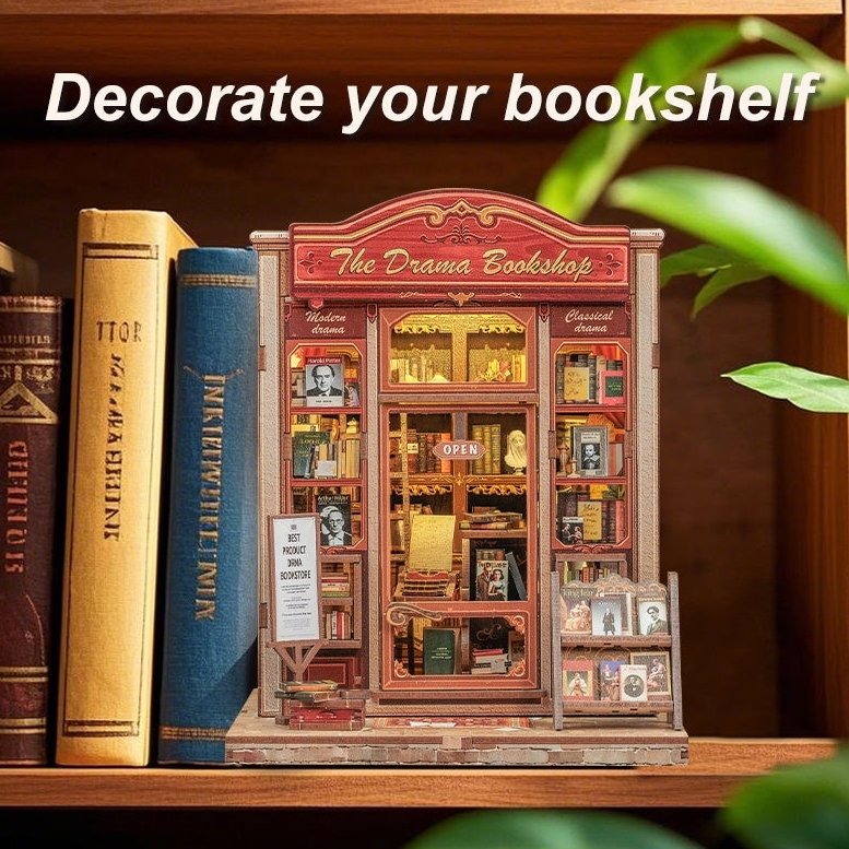 Decorative bookshelf with book nook model titled 'The Drama Bookshop'