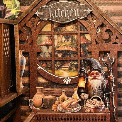 close-up the details inside The Dwarfs’ House Book Nook