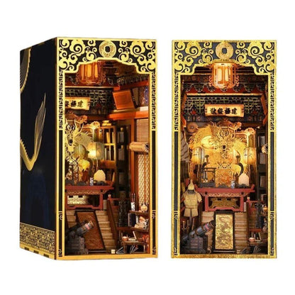 The Emperor's Study DIY Book Nook Kit, a stunning replica of the Chinese Imperial Study. Features abundant miniature scenes, smooth assembly, touch switch light. Perfect for history enthusiasts, book lovers, and DIY hobbyists  alike, bookend lovers, model building lovers, dollhouse collectors, bookshelf insert decor.